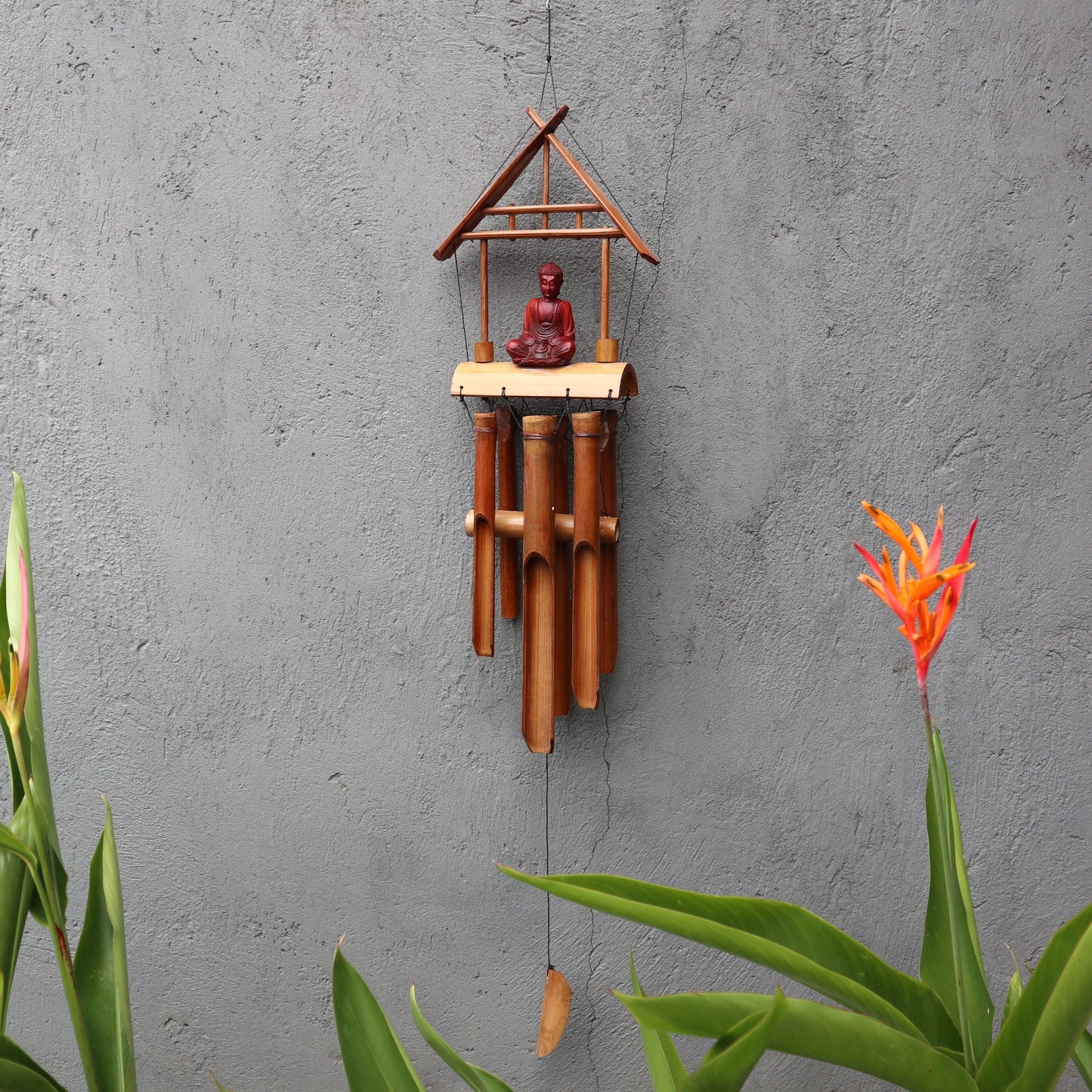 Handmade Bamboo Wind Chime Brown Buddha 6 Tube – 90cm Garden Décor