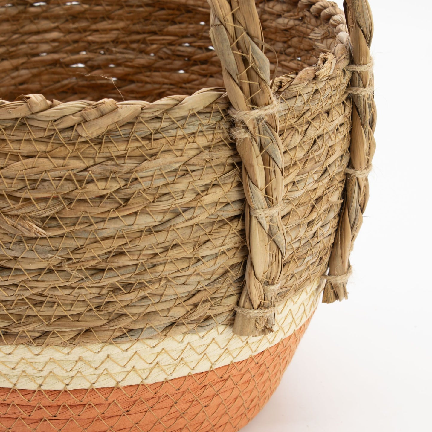 Straw & Seagrass Large Baskets - Natural & Orange - Set of 3