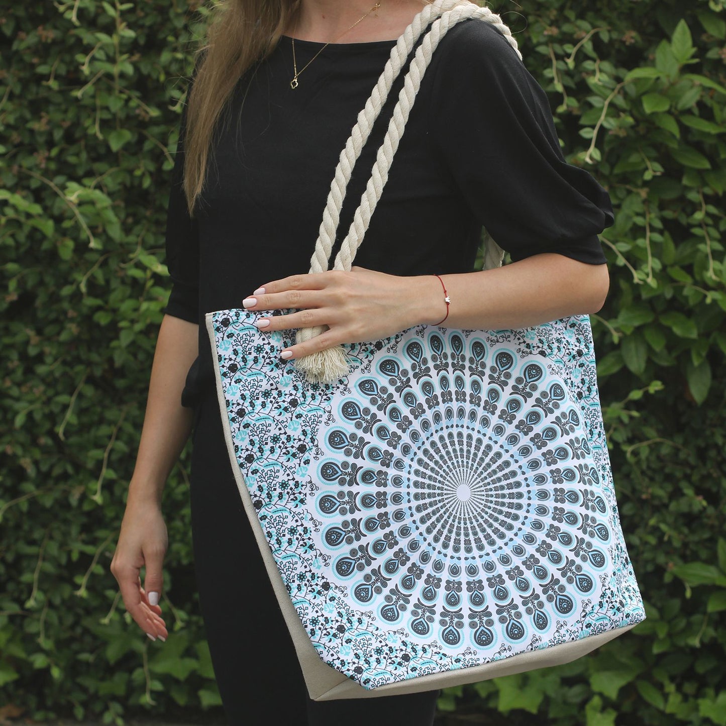 Rope Handle Mandala Bag - Purple Blue