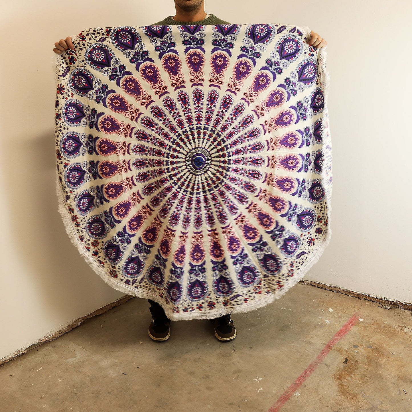 Mandala Roundie Cotton Art (130cm) - Peacock Purples