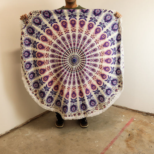 Mandala Roundie Cotton Art (130cm) - Peacock Purples