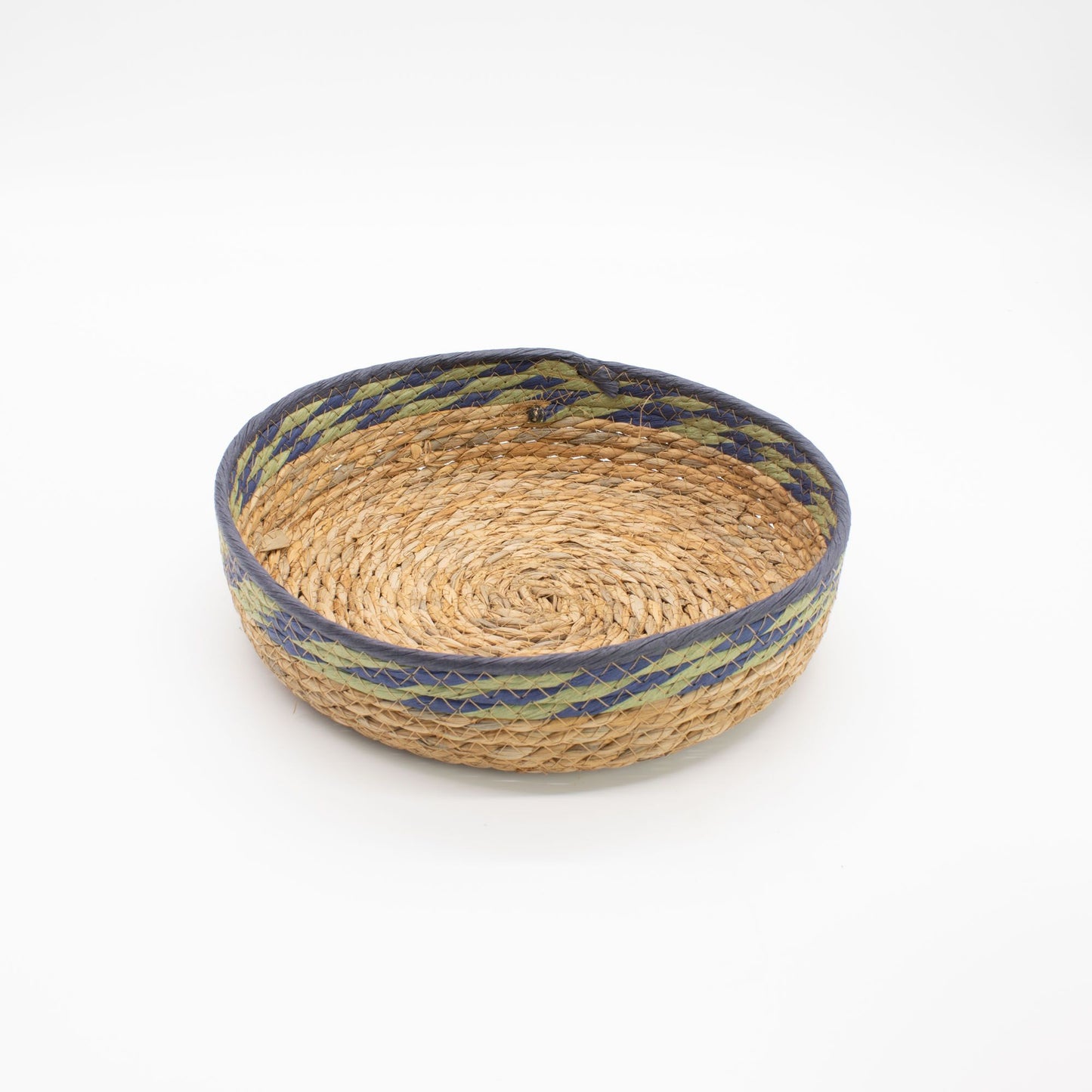 Straw & Seagrass Tray Baskets - Natural Green & Blue - Set of 3