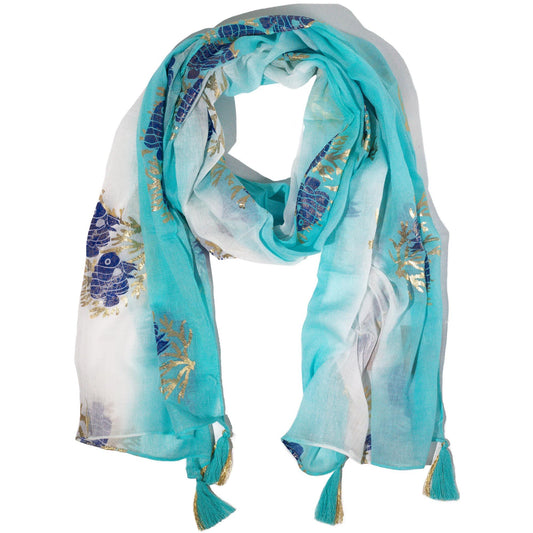 Nomad Sari On the Med Collection - Aqua Fish Scarf – Turquoise (180x50cm)