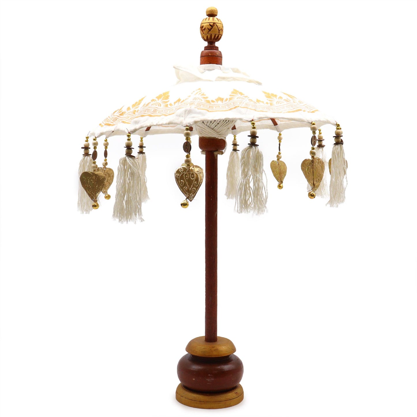 Handmade Bali Home Décor Parasol 40cm – White Canvas with Gold Detailing