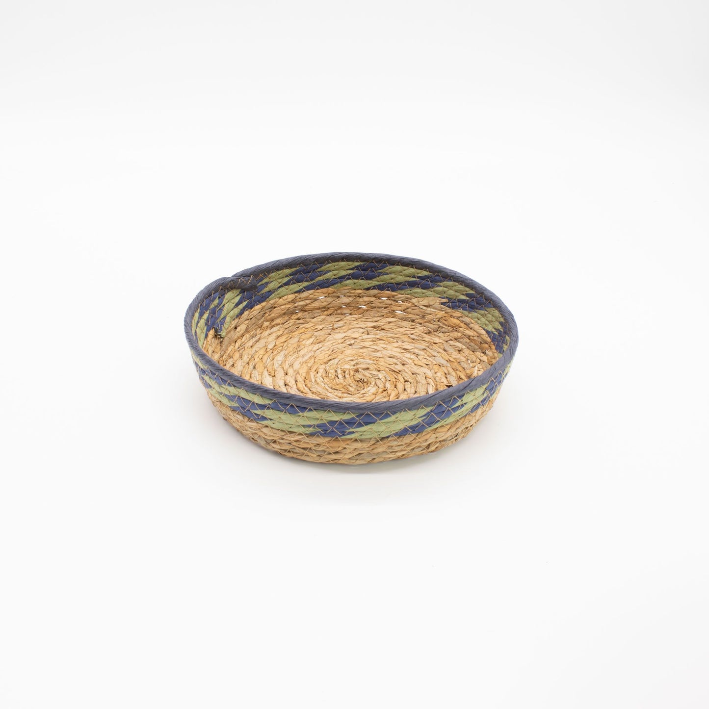 Straw & Seagrass Tray Baskets - Natural Green & Blue - Set of 3