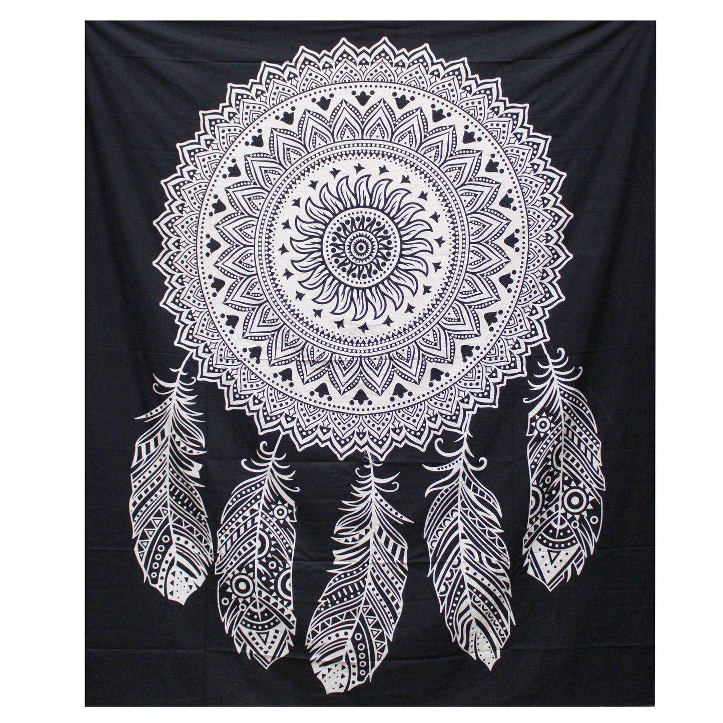 Black & White Double Cotton Bedspread + Wall Hanging - Dream Catcher