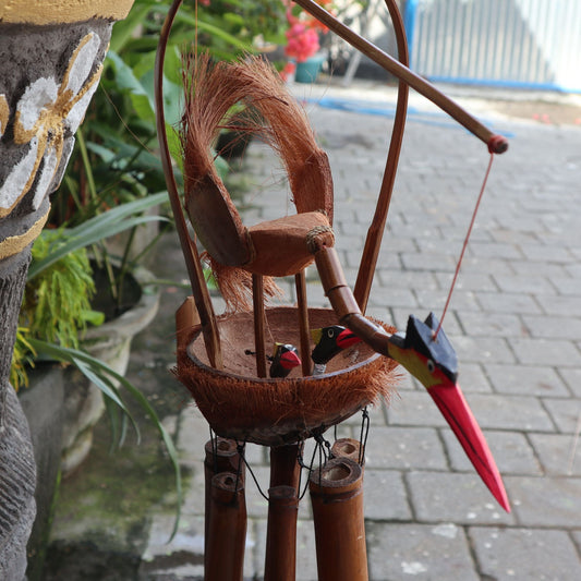 Handmade Bamboo Wind Chime Mother & Chicks – Natural Garden Décor 105cm
