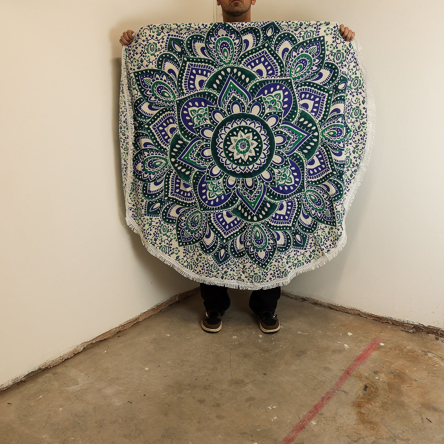 Mandala Roundie Cotton Art (130cm) - Teal & Blue