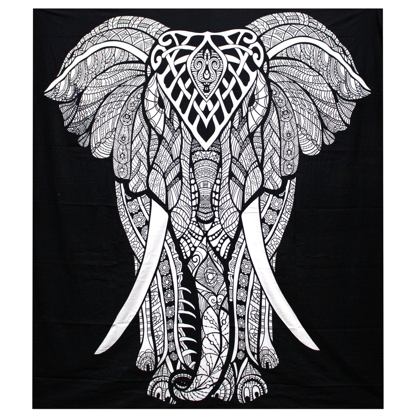 Black & White Double Cotton Bedspread + Wall Hanging - Elephant
