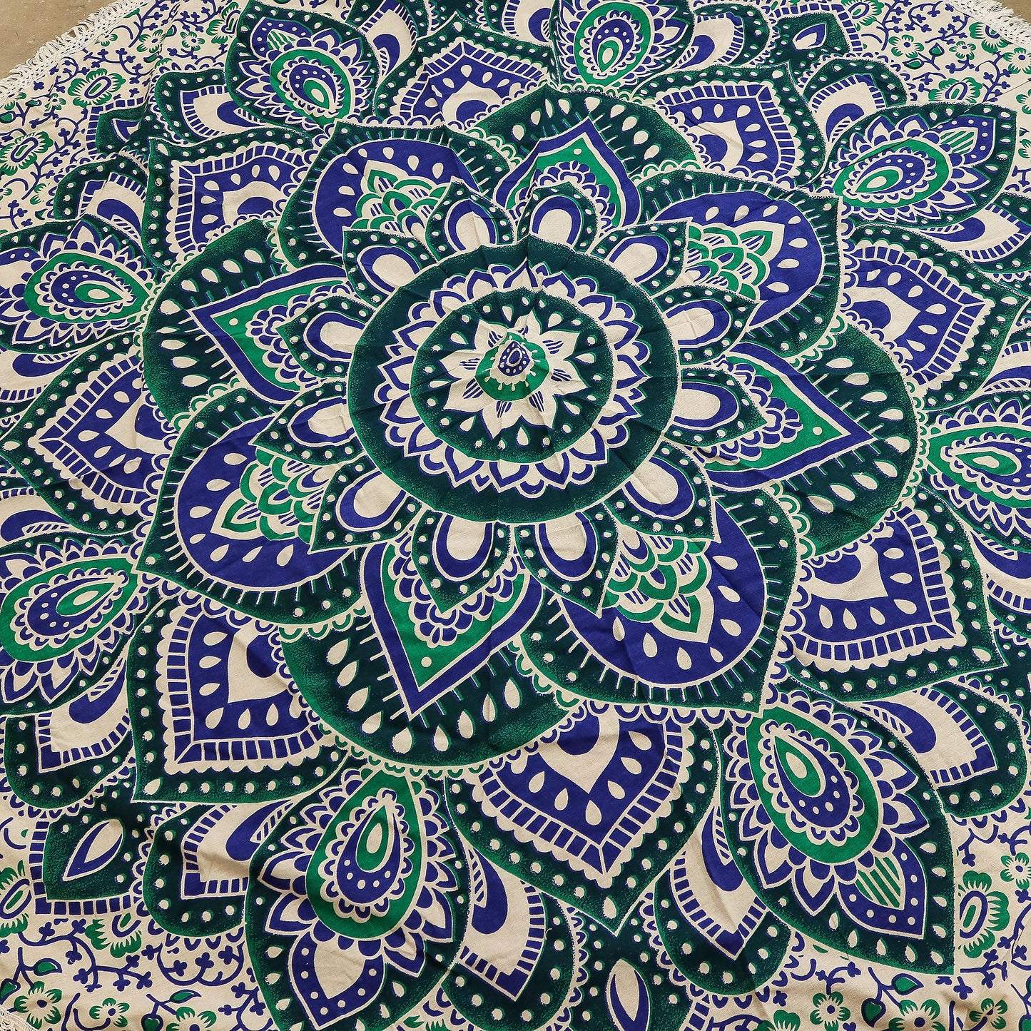 Mandala Roundie Cotton Art (130cm) - Teal & Blue