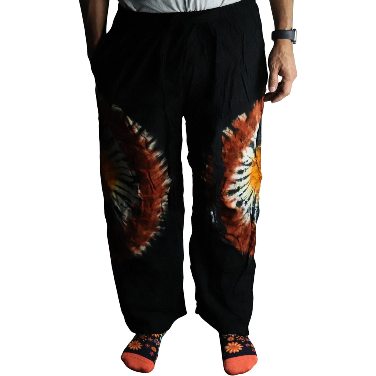 Japanese Style Lounge Pants - Black, Chocolate & Orange - Large
