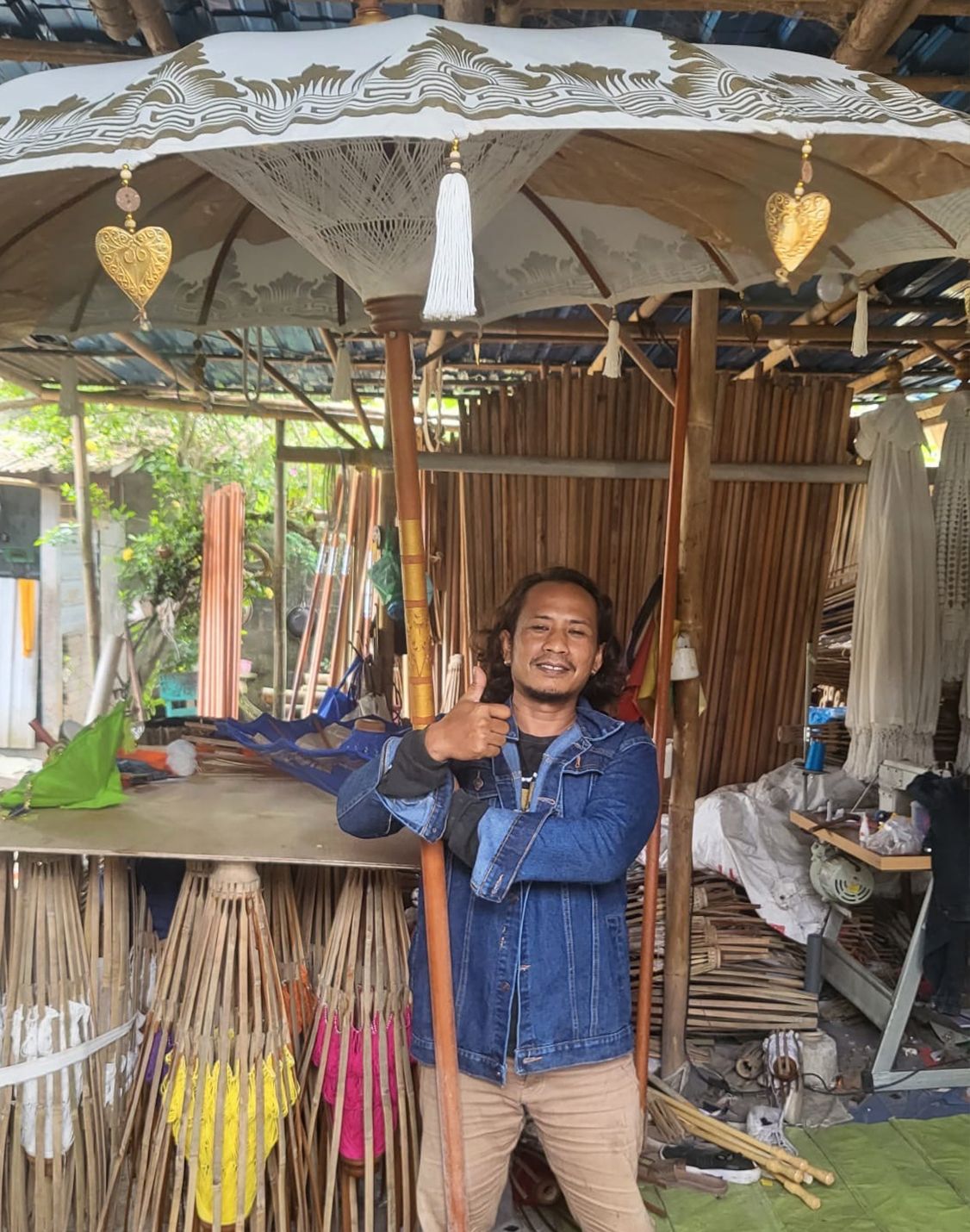Handmade Bali Patio Parasol 2m – Orange Cotton Boho Garden Parasol