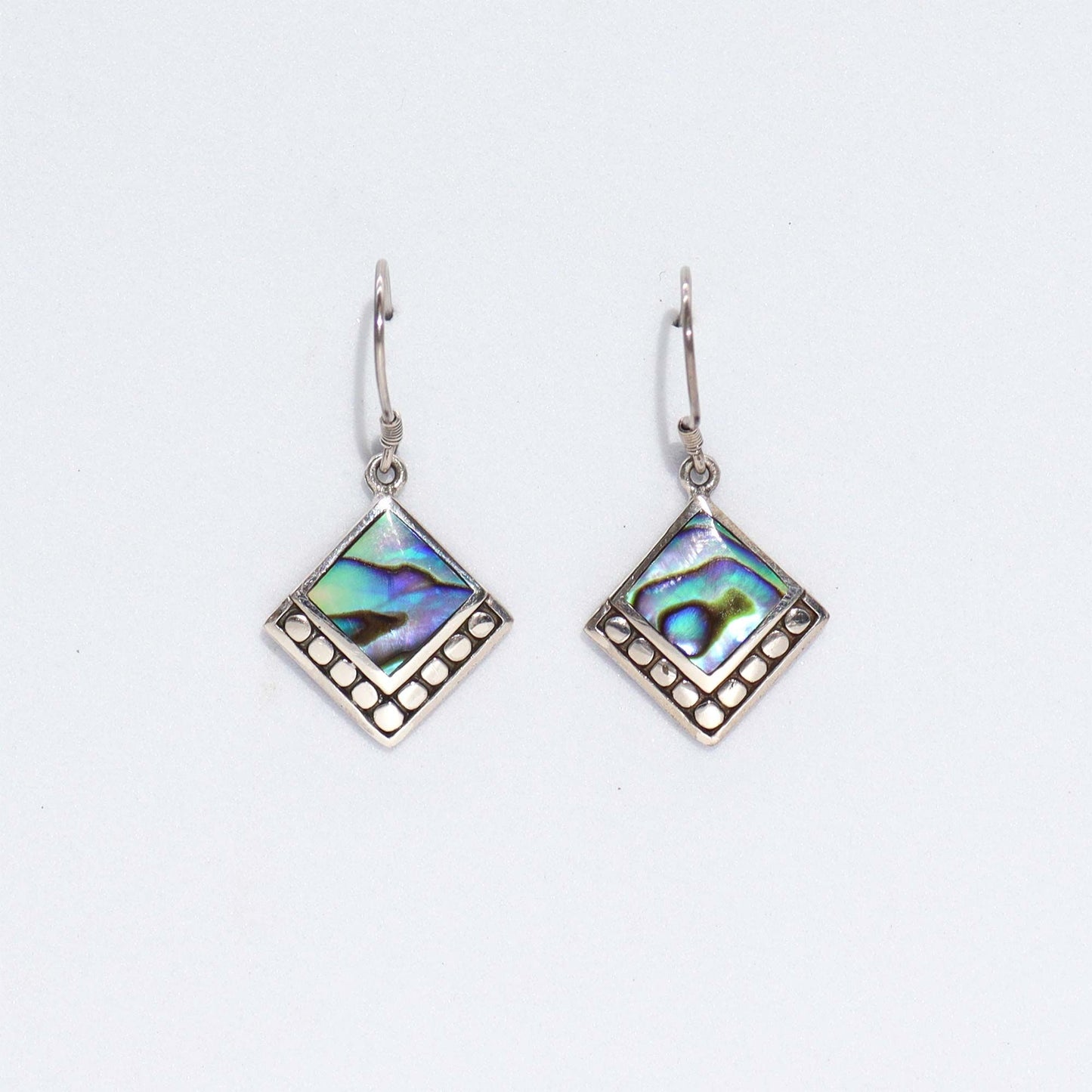 Shell & Silver Earrings - Square Dots - Abalone