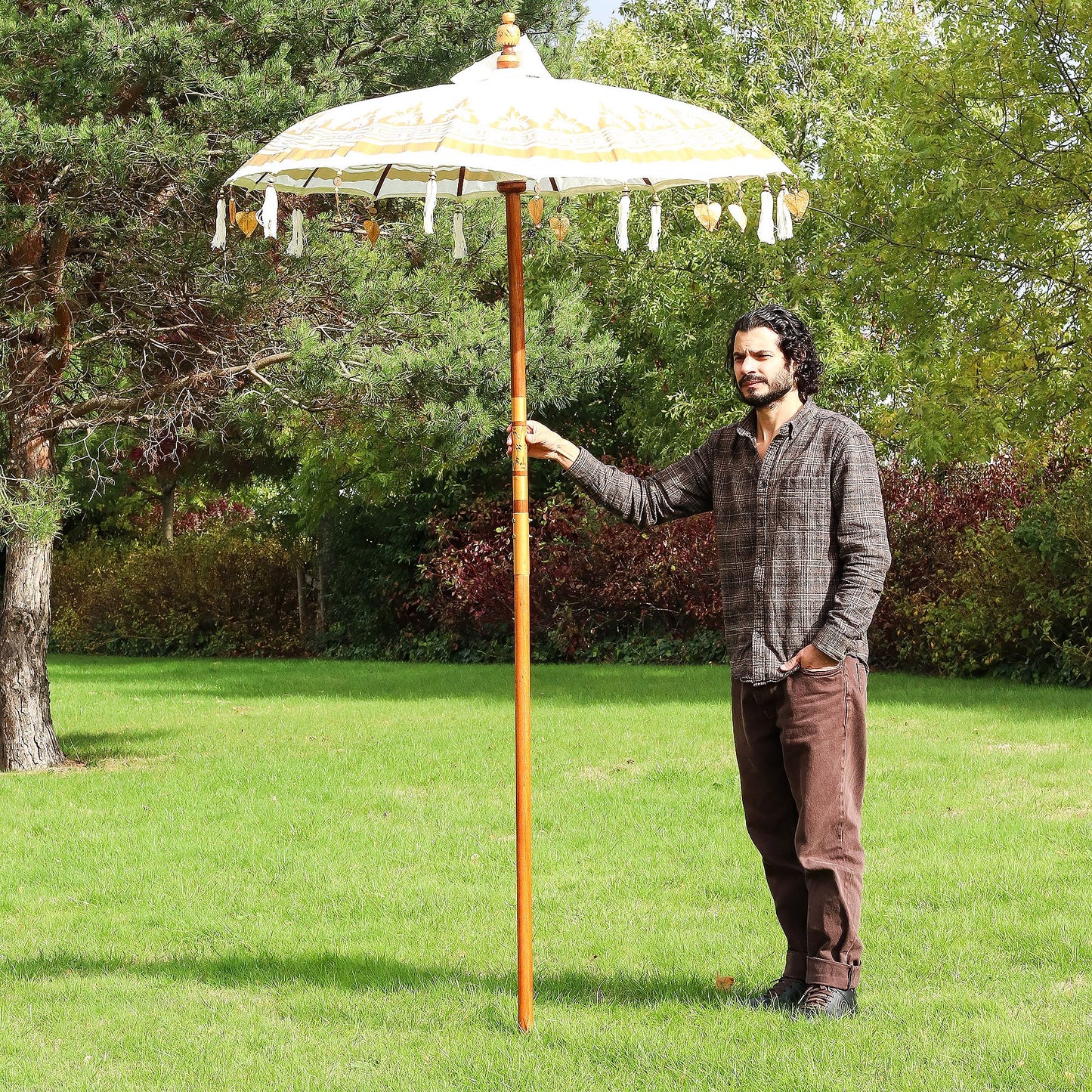 Handmade Bali Patio Parasol 1.5m – Natural Canvas Boho Garden Parasol