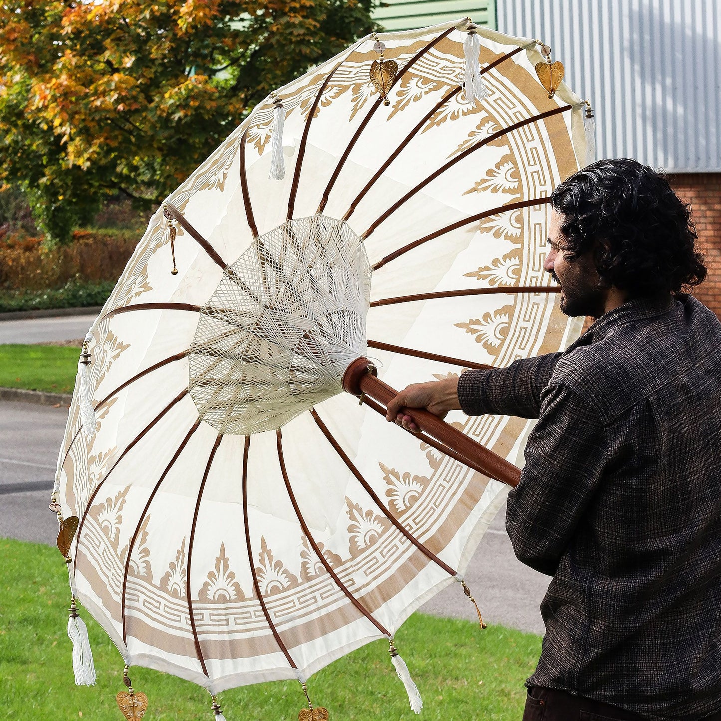 Handmade Bali Patio Parasol 1.5m – Natural Canvas Boho Garden Parasol