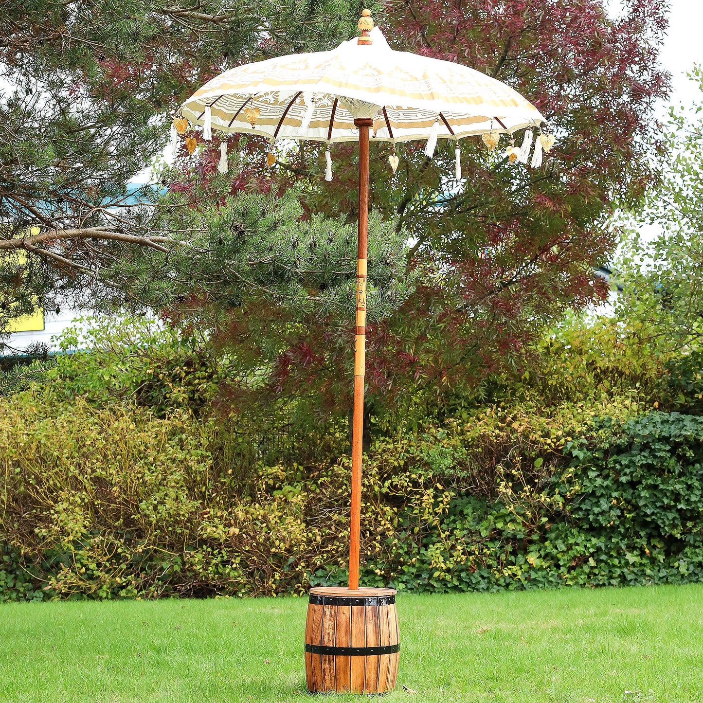 Handmade Bali Patio Parasol 1.5m – Natural Canvas Boho Garden Parasol