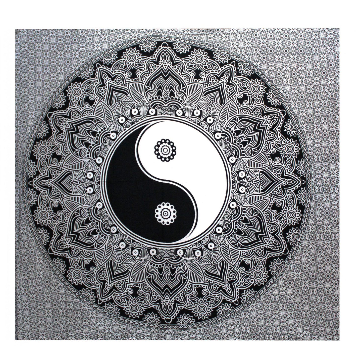 Black & White Double Cotton Bedspread + Wall Hanging - Ying yang