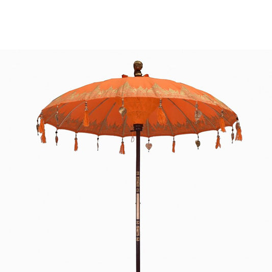 Handmade Bali Patio Parasol 2m – Orange Cotton Boho Garden Parasol