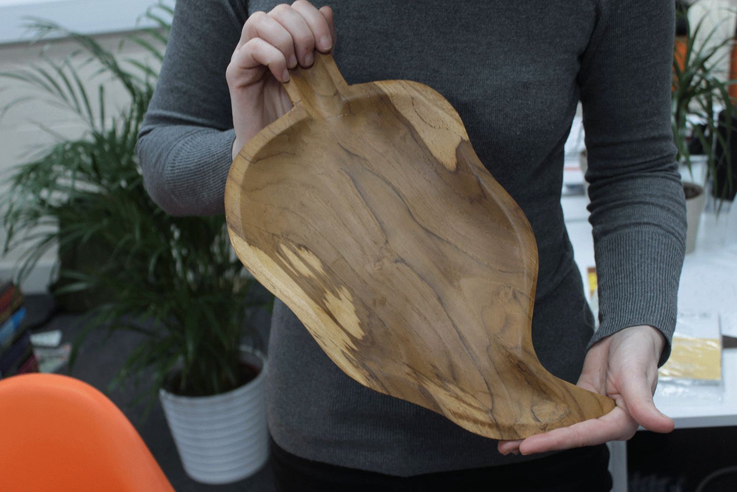 Teak Leaf Shaped Bowl - approx 32cm