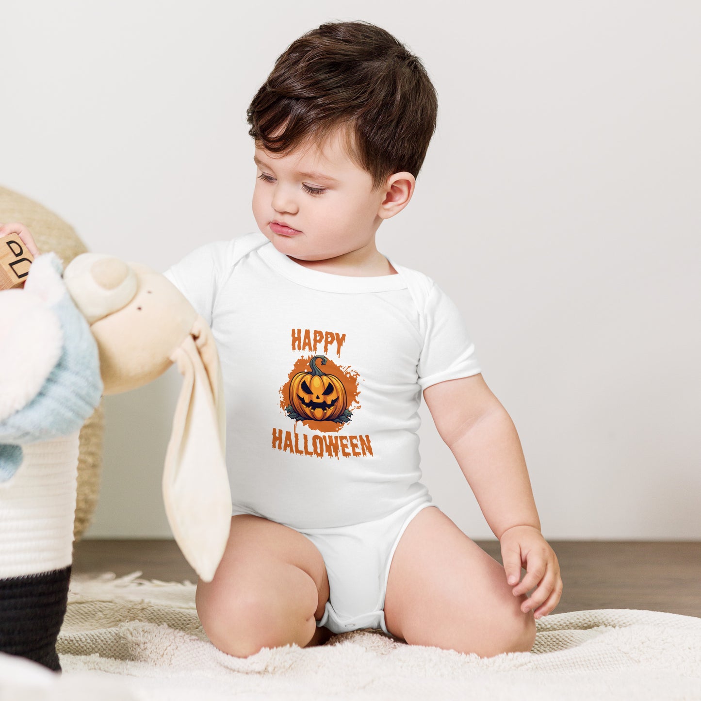 Baby Short Sleeve 100% Cotton One Piece - Halloween Pumpkin