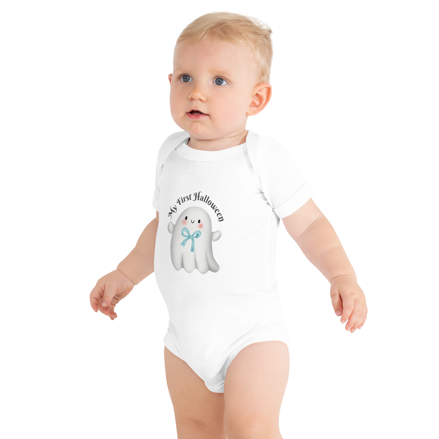 Baby Short Sleeve 100% Cotton One Piece - My First Halloween - Ghost